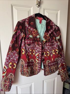 Thalia Sodi Burgundy Floral & Paisley Blazer